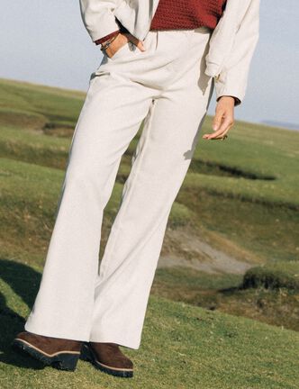 Pantalon taille haute en velours sable femme