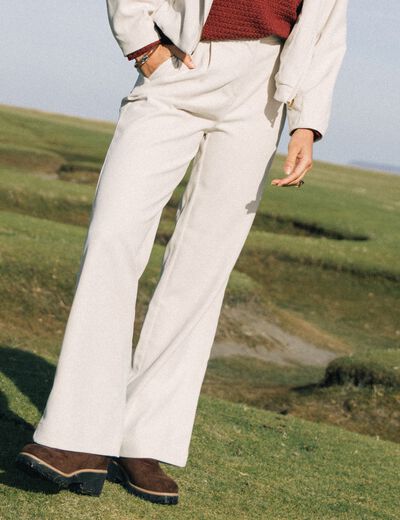 Pantalon taille haute en velours sable femme