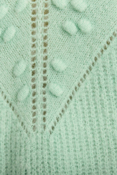 Pull manches longues col en V vert fluo femme