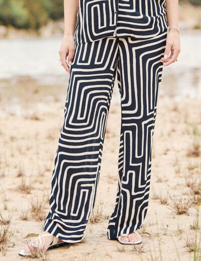 Pantalon large taille haute noir femme