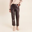 Pantalon droit 7/8&egrave;me taille bascul&eacute;e marron fonc&eacute; femme