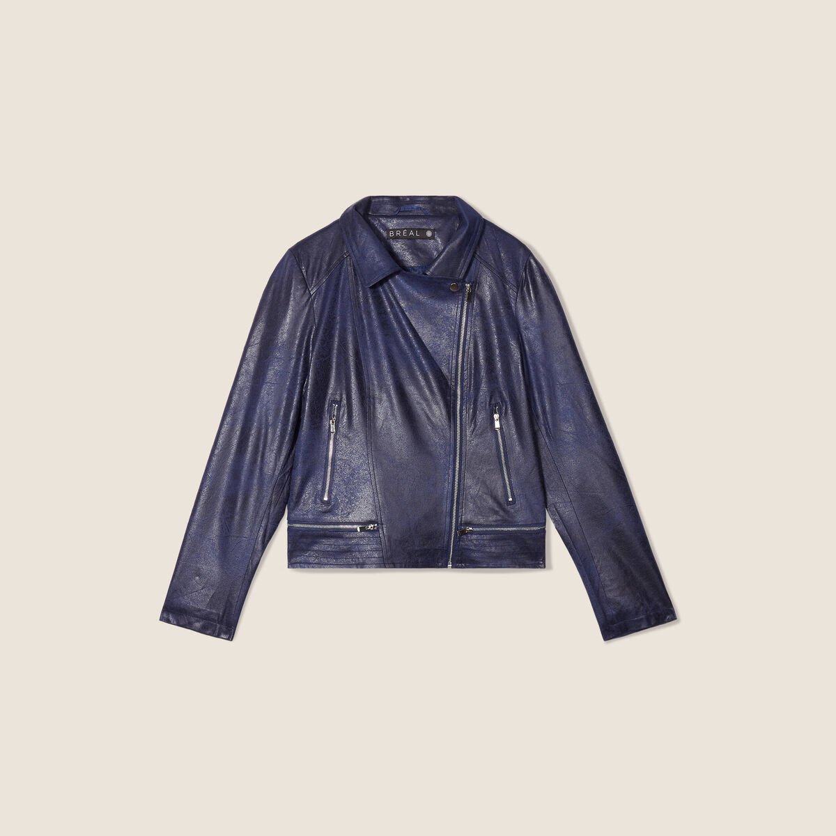 Veste esprit motard zippée bleu foncé femme