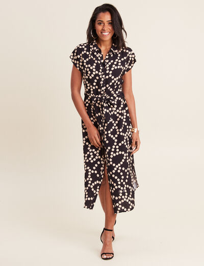 Robe chemise midi ceinturée noir femme