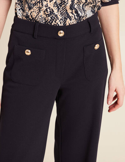 Pantalon coupe droite taille haute bleu fonc&eacute; femme