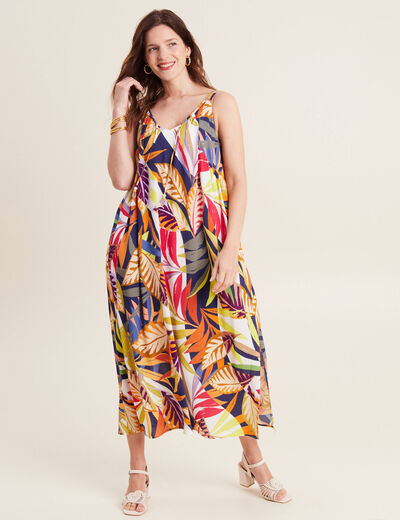 Robe longue évasée fluide multicolore femme