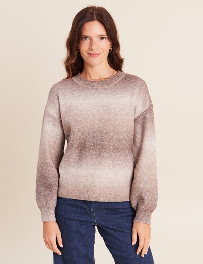 Pull col rond &agrave; sequins taupe femme