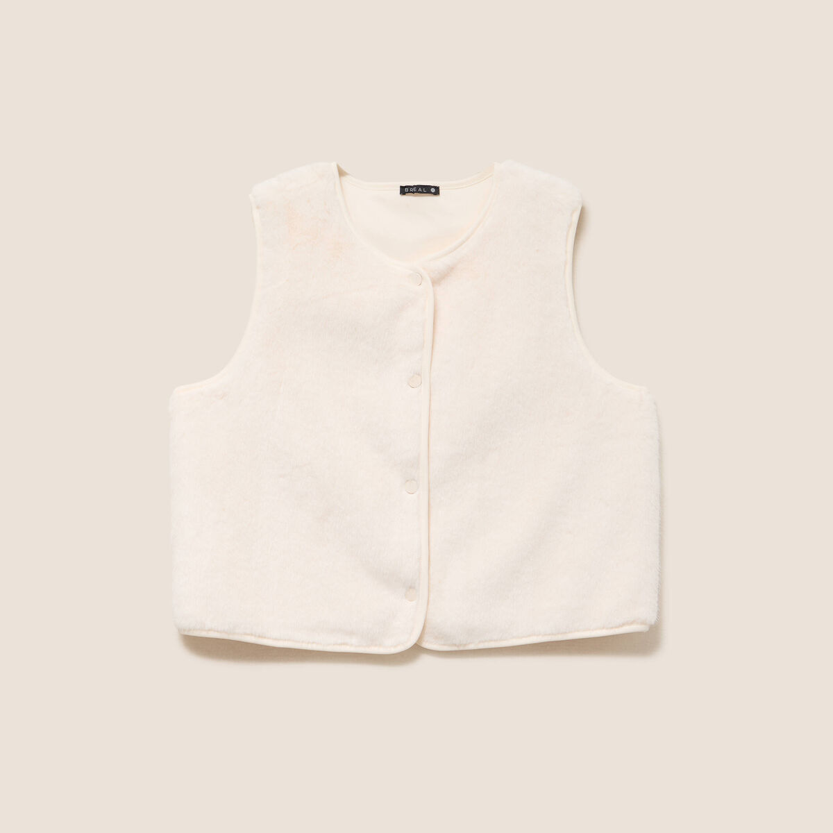 Gilet droit sans manches fausse fourrure ecru femme