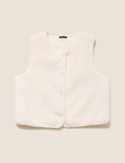 Gilet droit sans manches fausse fourrure ecru femme