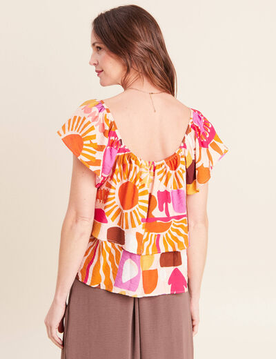 Blouse col v manches courtes fluide multicolore femme