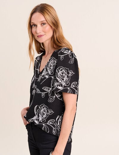 T-shirt col v manches courtes noir femme