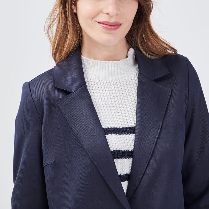 Manteau droit boutonné bleu foncé femme