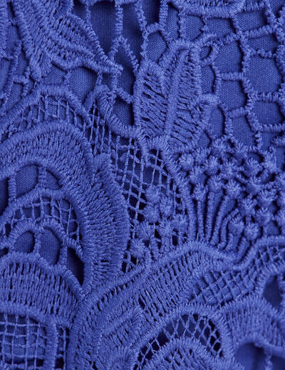 Blouse manches courtes aspect dentelle bleu fonc&eacute; femme