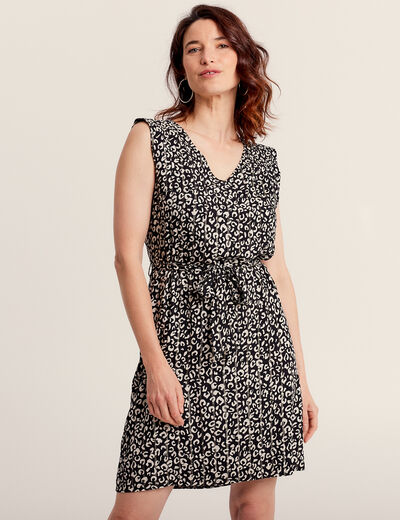 Robe droite ceinturée noir femme