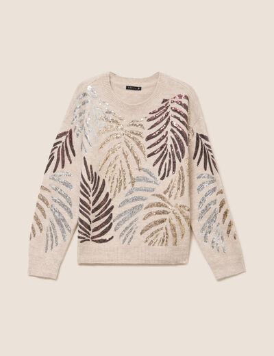Pull col rond &agrave; sequins couleur or femme
