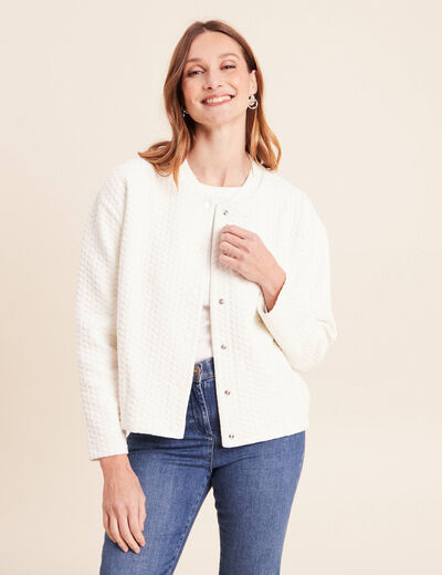 Gilet teddy bas resserr&eacute; manches longues ecru femme