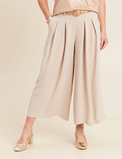 Pantalon jupe-culotte large gris clair femme