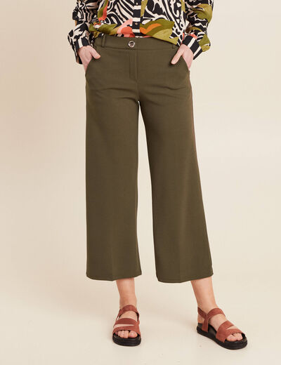 Pantalon large pinces vert kaki femme