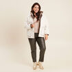 Manteau effet laine mouton &agrave; capuche ecru femme