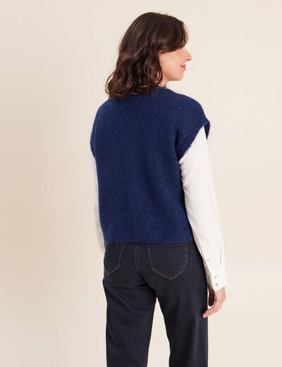 Gilet droit mi-long col v bleu marine femme