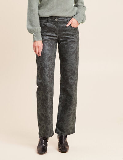 Pantalon taille bascul&eacute;e vert femme