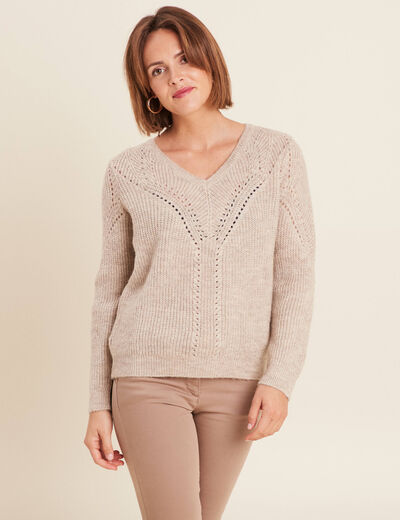 Pull manches longues beige femme
