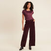 Pantalon large velours marron foncé femme