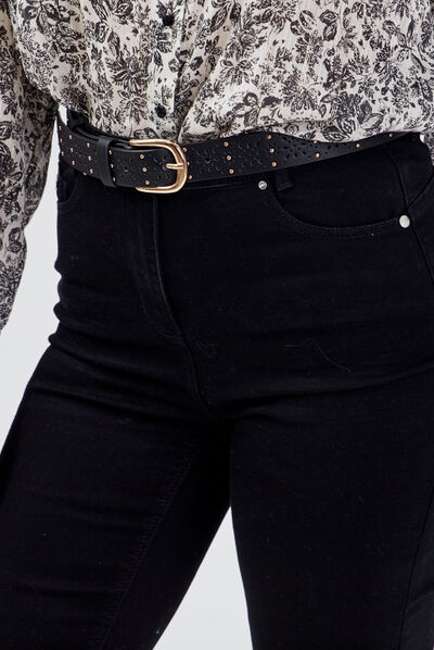 Ceinture ajourée à clous noir femme