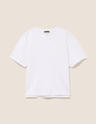 T-shirt col rond manches courtes sequins blanc femme