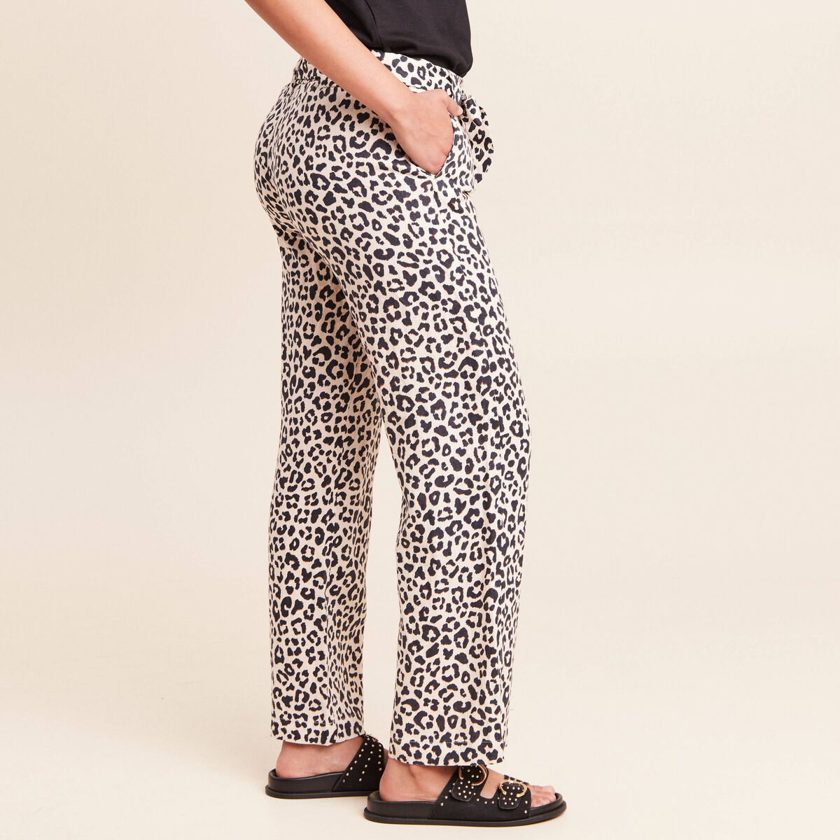 Pantalon large taille standard sable femme