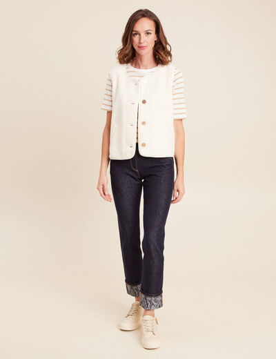 Gilet sans manches sans col ecru femme