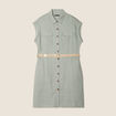 Robe chemise droite ceinturée vert clair femme