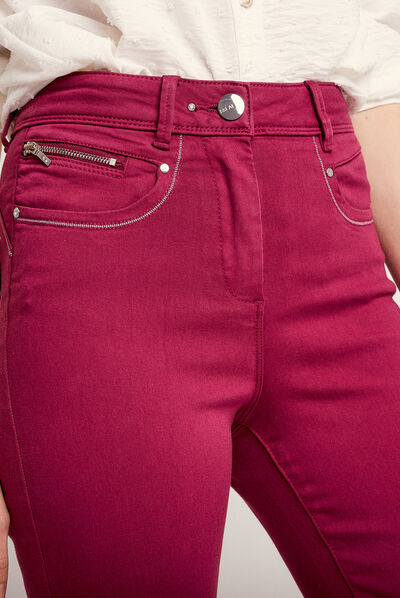 Pantalon évasé taille haute rouge foncé femme