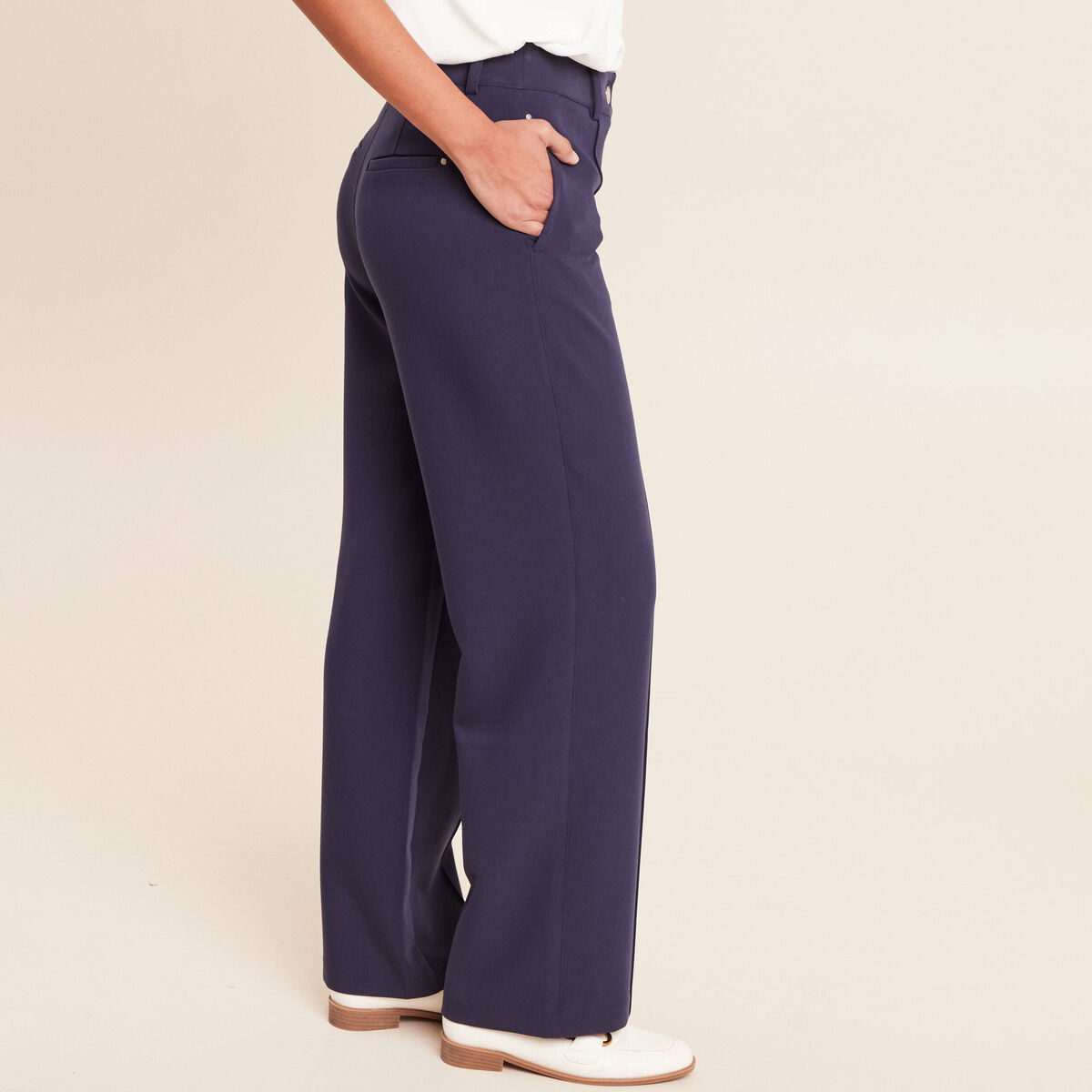 Pantalon coupe large bleu marine femme