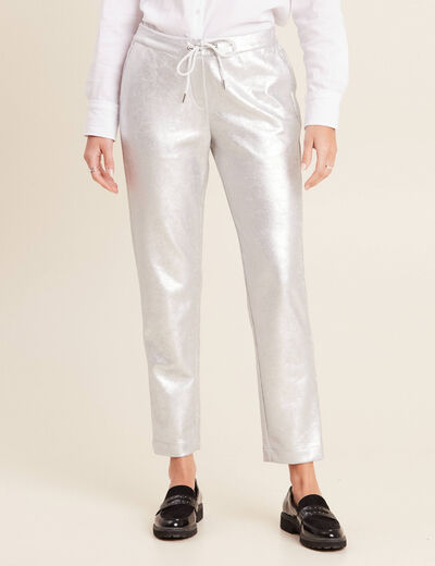 Pantalon jogging métallisé gris argent femme