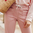 Pantalon coupe droite à coulisse rose pastel femme