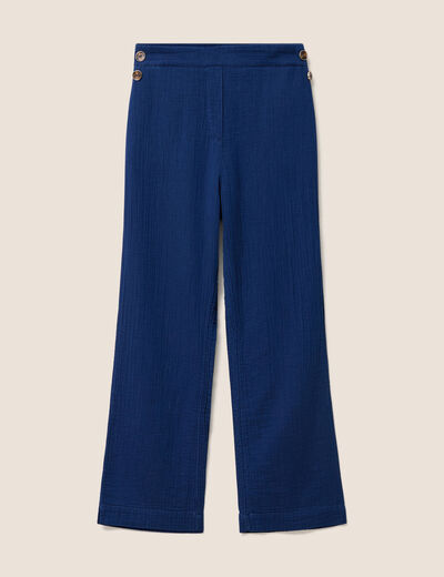 Pantalon large 7/8&egrave;me taille haute bleu roi femme