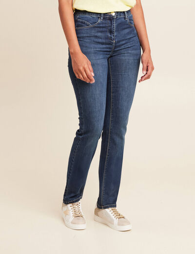 Jean coupe ajust&eacute;e long denim brut femme