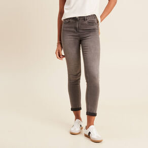 jean ajuste taille standard 78eme gris femme Jean ajusté taille standard 7/8ème gris femme