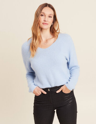 Pull manches longues bleu pastel femme