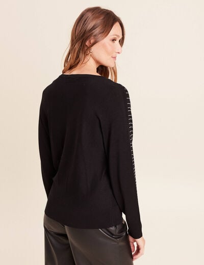 Pull ajust&eacute; col bateau strass noir femme