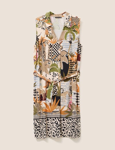 Robe droite courte manches courtes beige femme