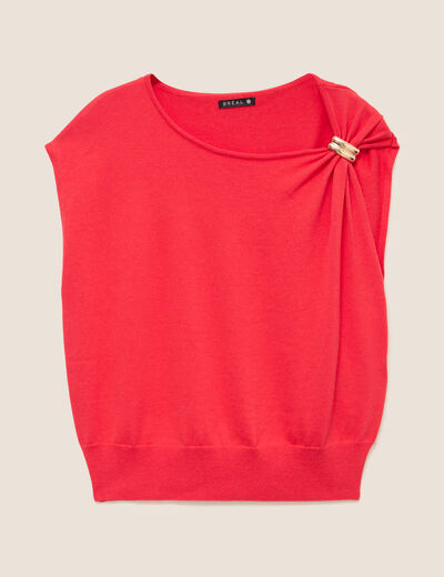 Pull sans manches col rond rouge femme
