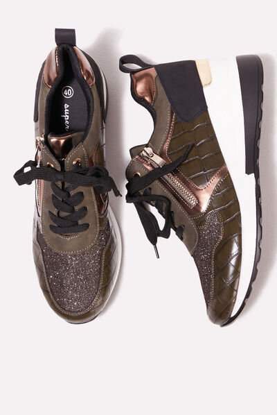 Baskets compensées vert kaki femme