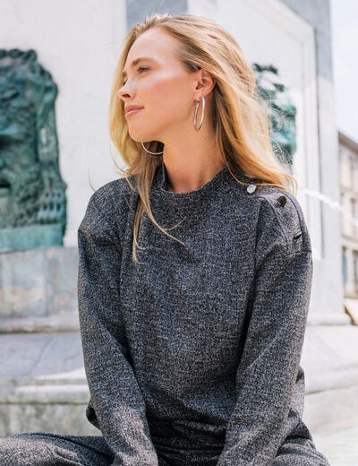 Sweat manches longues col montant gris femme