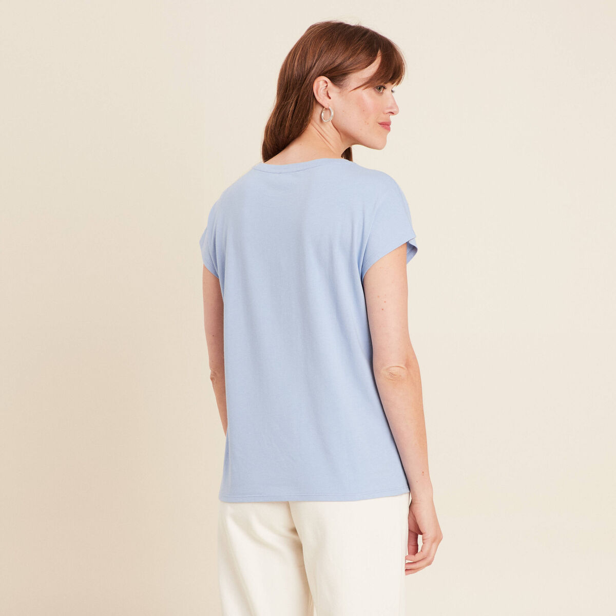 T-shirt manches courtes strass bleu ciel femme