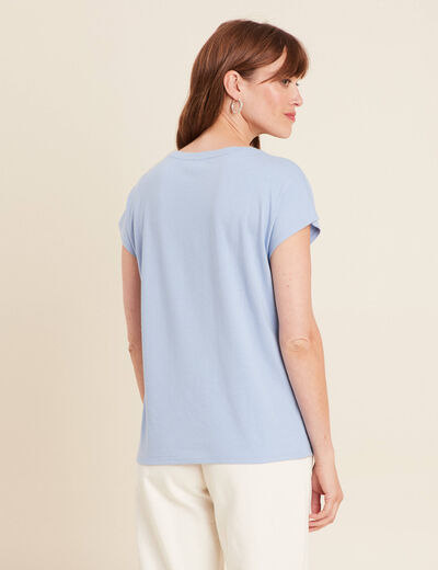 T-shirt manches courtes strass bleu ciel femme