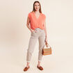 T-shirt col v manches courtes orange fluo femme