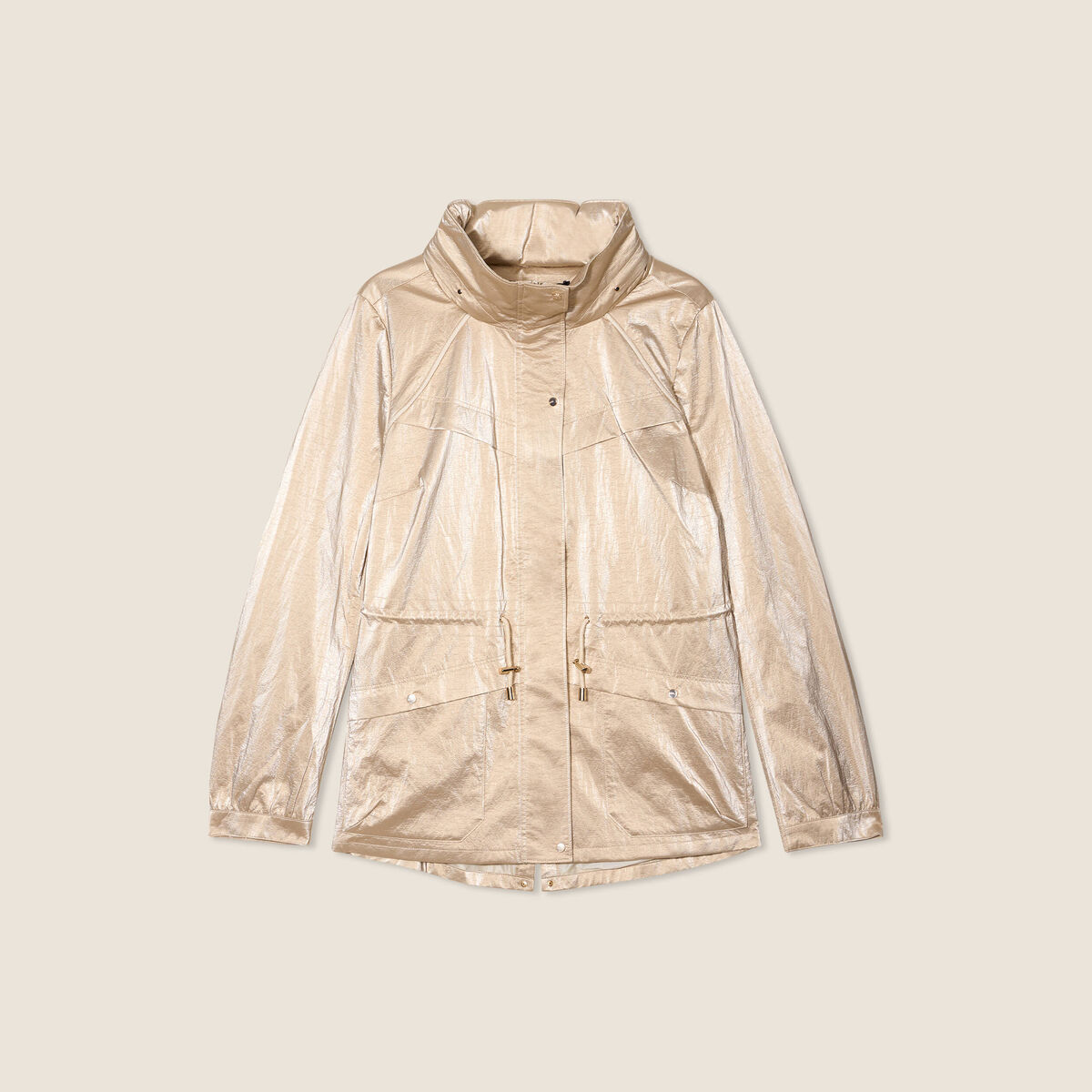 Parka courte m&eacute;tallis&eacute;e beige femme
