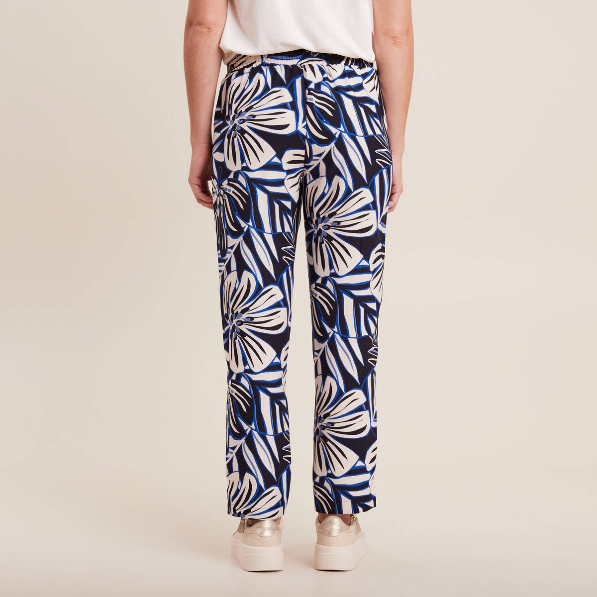 Pantalon carotte fluide 7/8ème bleu femme