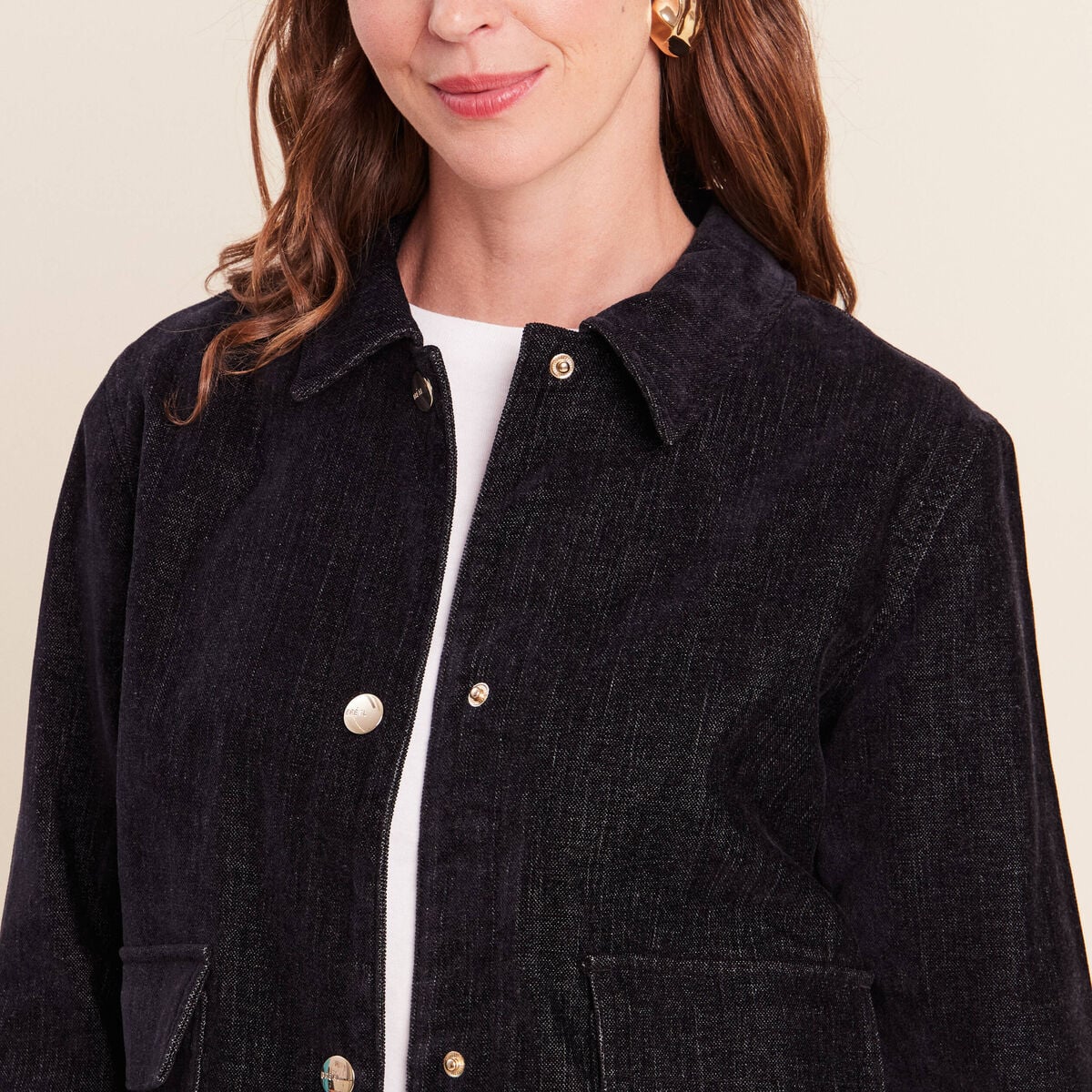 Veste courte droite denim brut femme